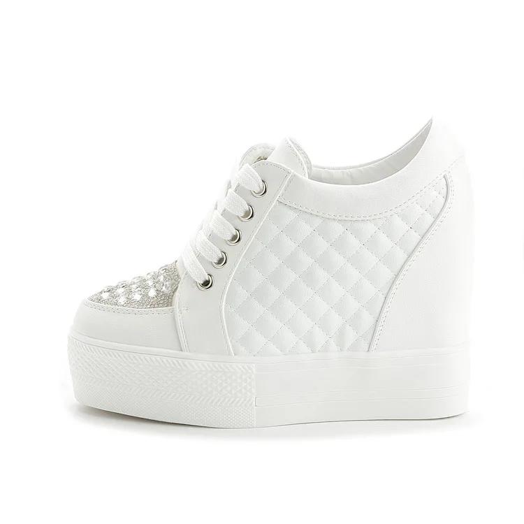 Luxus Keil Damen Schuhe Mesh Sneakers Kristall Schuhe für Frauen Trendy Blumen Patten Designer Schuhe Höhe Erhöhte Damen Schuhe 39 weiß