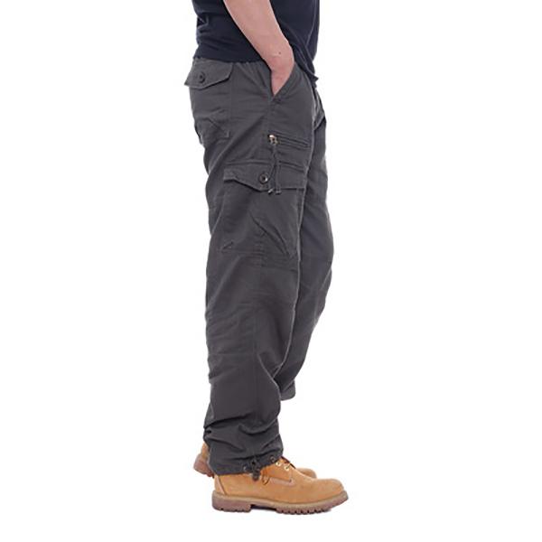 Baumwolle Overalls Herren Casual Hosen Elastische Taille Große Größe Multi-Pocket Lose Hosen Baustelle Hosen XXL grau