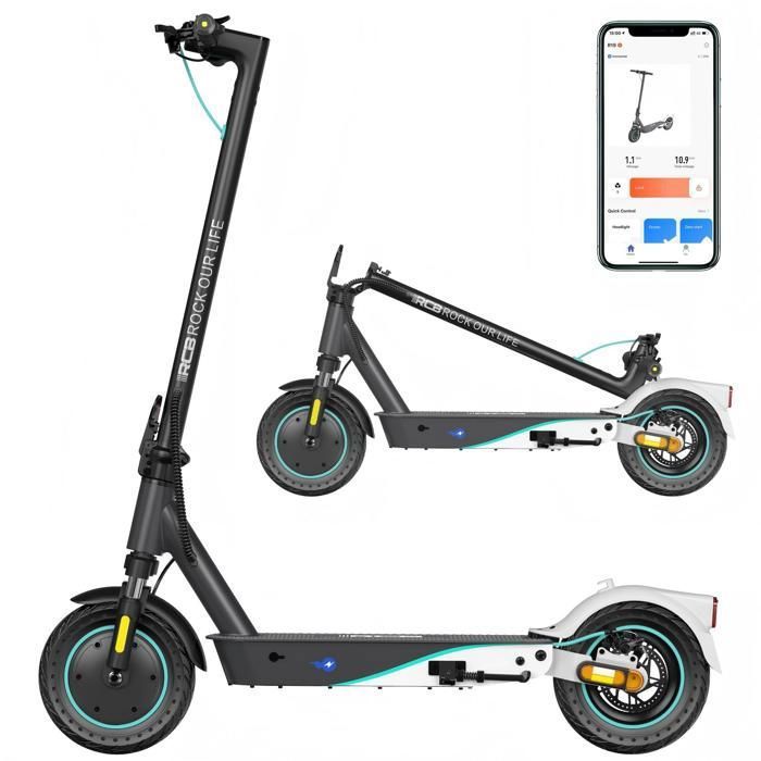 RCB R19 Elektroroller für Erwachsene, faltbar, 10 Zoll, APP, Elektroroller mit 400W Motor, Reichweite 35 km, Batterie 36V 10,4 Ah weiß