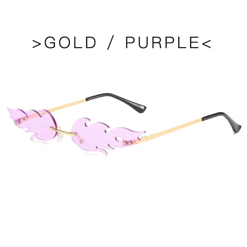 Damen Flammen Sonnenbrille Trendige randlose Sonnenbrille Neuheit Metallrahmen UV 400 Schutz Sonnenbrille Cosplay Party Streetwear Brillen