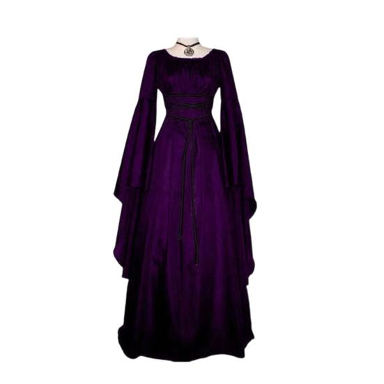 Halloween Renaissance Hexenkleid für Damen Gotisches Viktorianisches Kleid Lange Glockenärmel Mittelalterliches Kostüm für Halloween Cosplay Party L violett