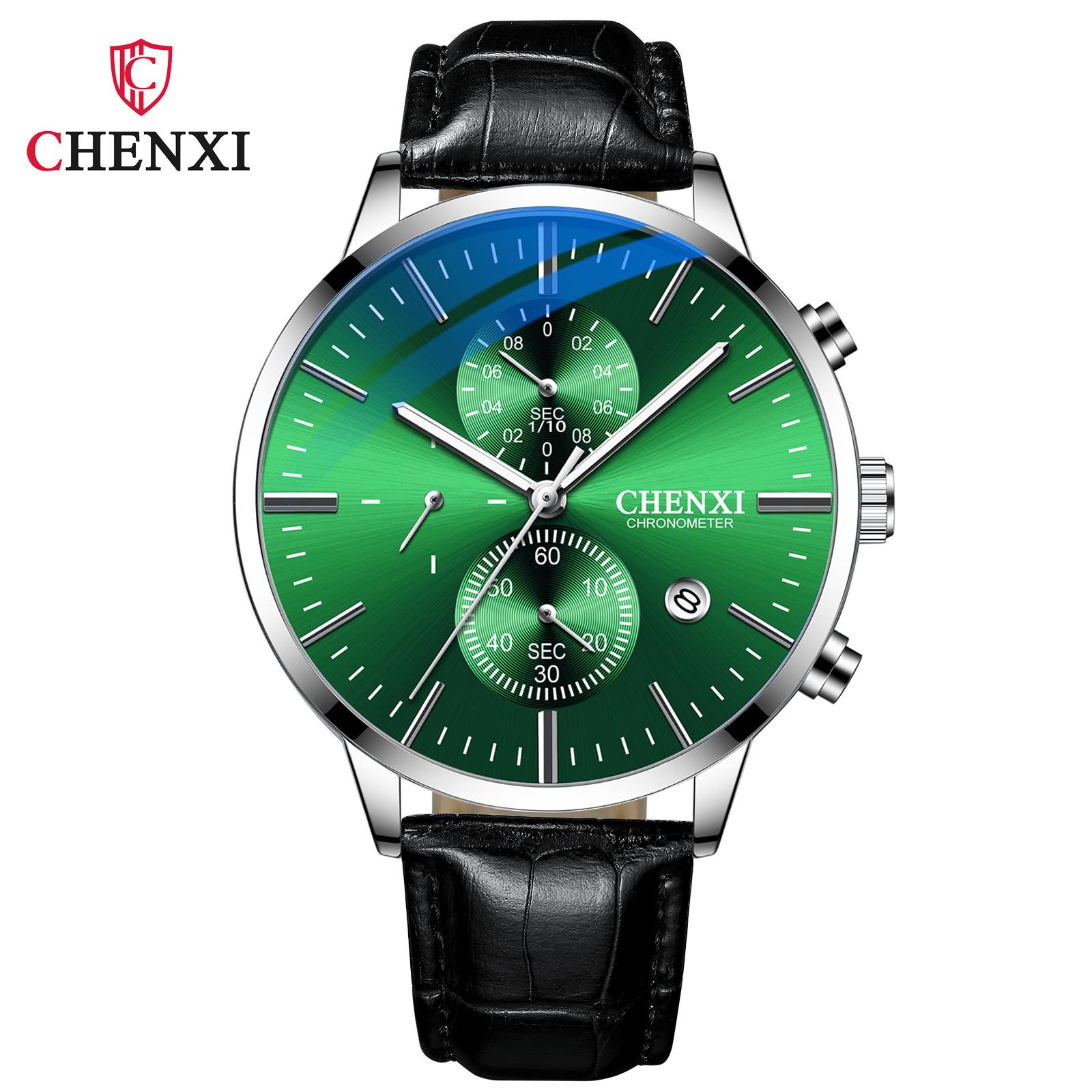 Neue TOP Marke Luxus herren Uhr Mit Box Männer Multifunktionale Kalender Lederband Wasserdicht männer Quarz Uhren grün
