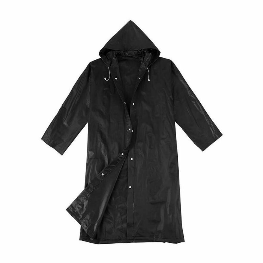 Unisex-Erwachsener Outdoor-Regenmantel, schwarzer EVA-Stoff, langer Regenponcho mit Hut schwarz