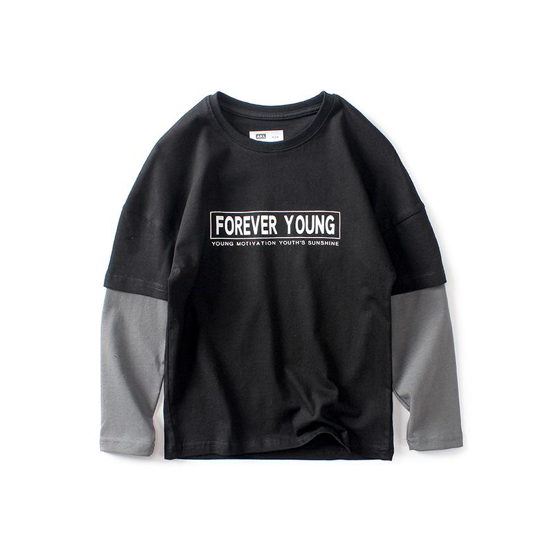 Frühling und Herbst Kinderbekleidung Kinder T-Shirt Jungen Langarm Pullover Baumwolle Rundhals Langarm Bottoming Shirt 160cm schwarz