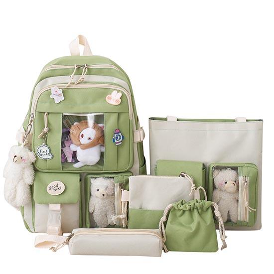 5 Teile/satz Kawaii Mädchen Rucksack Für Schüler Schule Tasche Teenager Mädchen Schulranzen Buch Taschen Bleistift Fall Frauen Reise Rucksack Tote grün