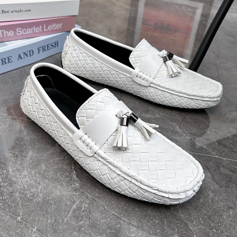Rosa Quasten Slipper Herrenmode Luxus Designer Schuhe Leichte Flache Schuhe Mann Slipper Atmungsaktive Herren Leder Mokassins 39 weiß