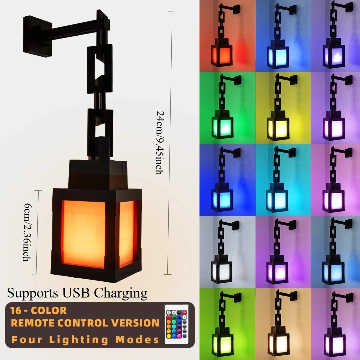 Pixel Laterne Nachtlicht USB Wiederaufladbar LED 16 Farben Fernbedienung Tragbare Laterne Wandmontage Schreibtisch Stimmungslicht für Kinder Schlafzimmer Heimdeko