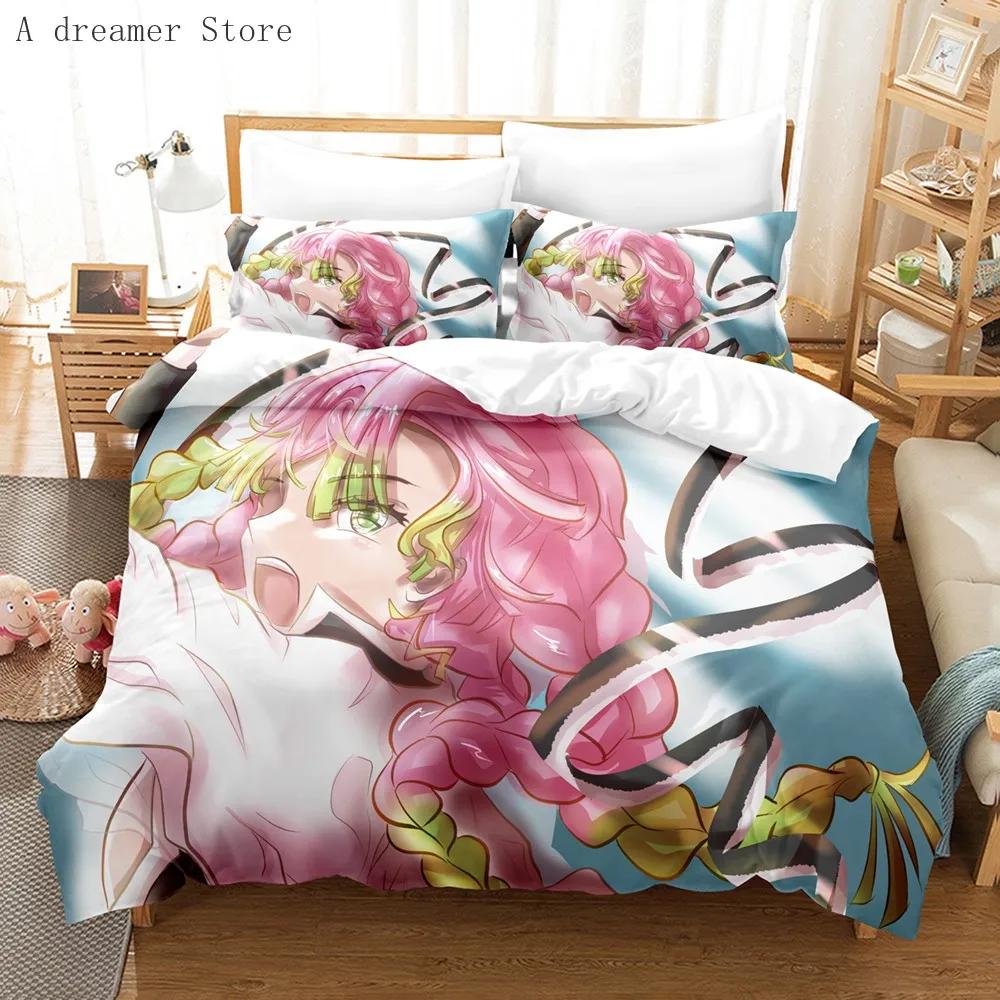 Dämon Slayer Bettwäsche Set Anime Kinder Bettbezug-Sets Bettwäsche Twin Queen King Single Size Heimtextilien Kawaii Bettwäsche EU Single135x200cm