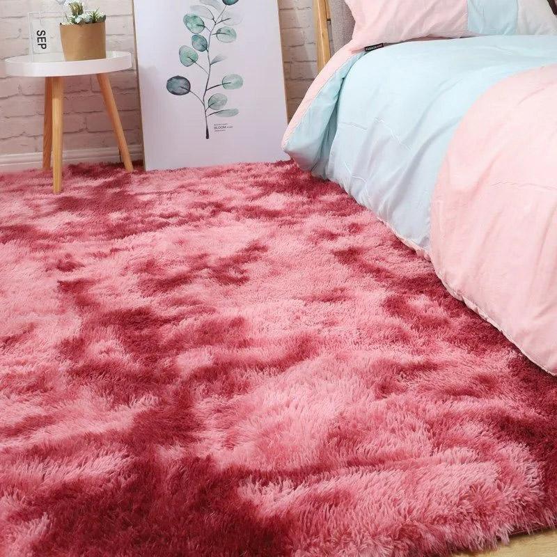 Teppich Schlafzimmer Nachttisch Teppich Plüsch Wohnzimmer Vollbodenmatte Mädchen Ins Zimmer Schmutziger Teppich Sofa Teppich Warm Große Fläche Kissen 200*250cm karmin rot