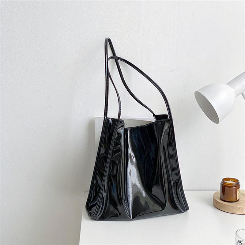 Luxus Patent Leder Tote Tasche Weibliche Große Kapazität Schulter Tasche Erweiterte Dame Top-griff Tasche Einkaufstasche Unterarm Tasche 32*10*30cm schwarz