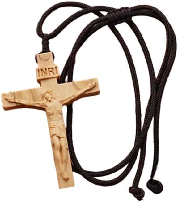 Jesus-Kreuz-Halskette aus Holz, Holzkreuz-Halskette, christlich-katholische Jesus-Kruzifix-Halskette für Männer und Frauen weiß