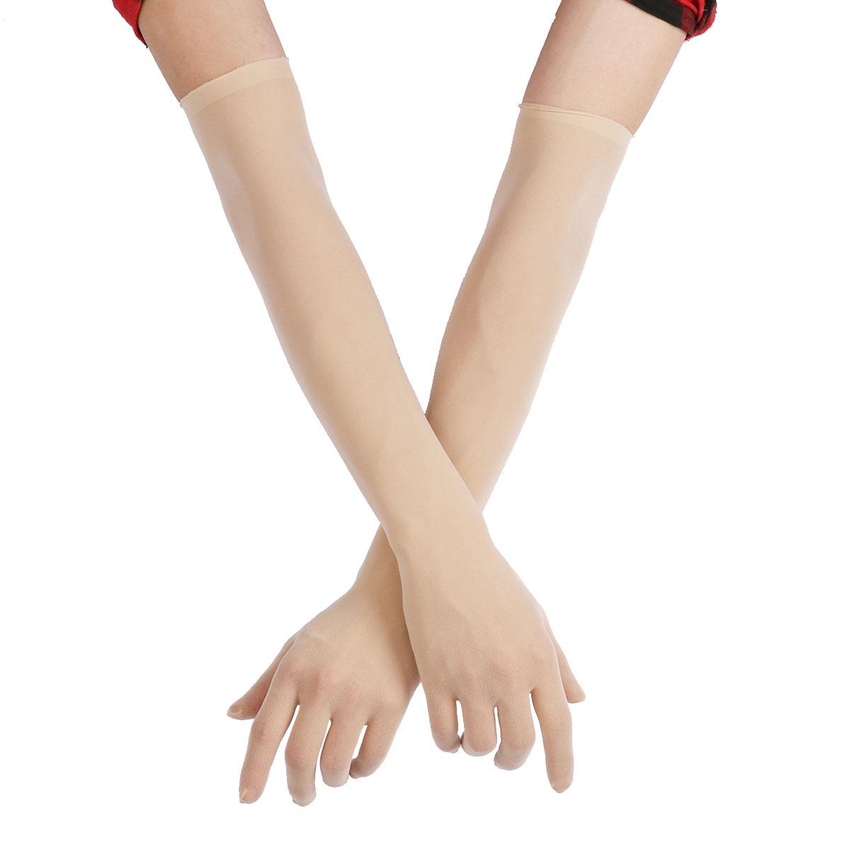 Sexy Frauen glatte, durchsichtige, nahtlose lange Handschuhe, Fäustlinge, Sonnenschutz, Brauthandschuh, durchsichtige Handschuhe nude