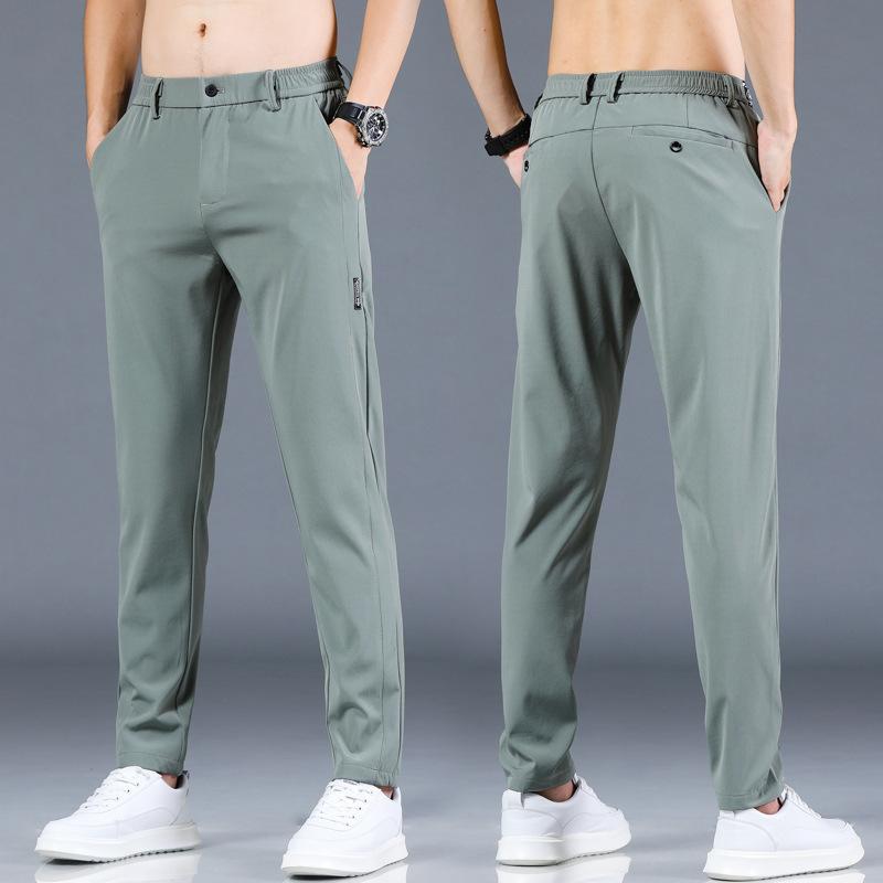 Sommer dünne Eisseide Hose Speed Dry Hose Freizeithose Herren Sporthose elastische Taille Trend schwarze lange Hose 36 hellgrüne