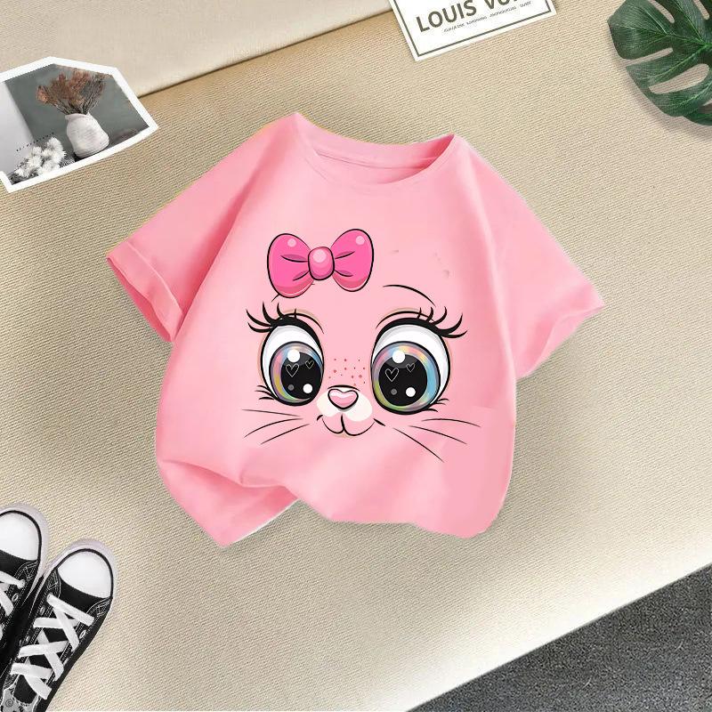 Sommer Neues Süßes Tier Mode Aufdruck Kinder T-Shirt Kurzarm Mode Reine Baumwolle Kinderkleidung 120 pink