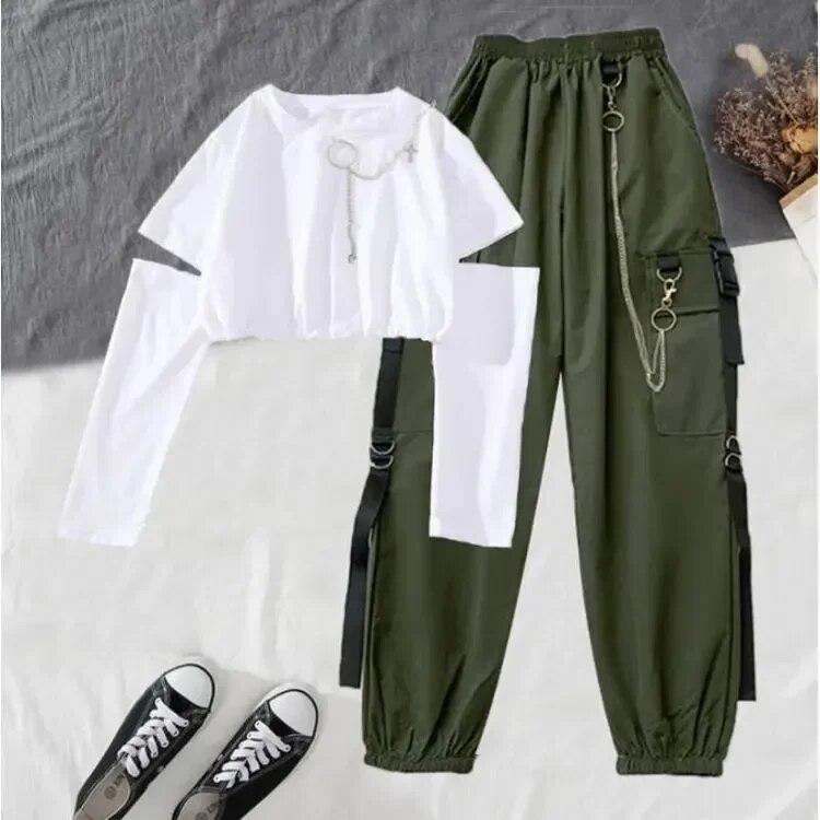 Damen-Overall-Anzug im Western-Stil, gutaussehendes, cooles Mädchen, dominanter, zweiteiliger All-Match-Anzug M grün/weiß