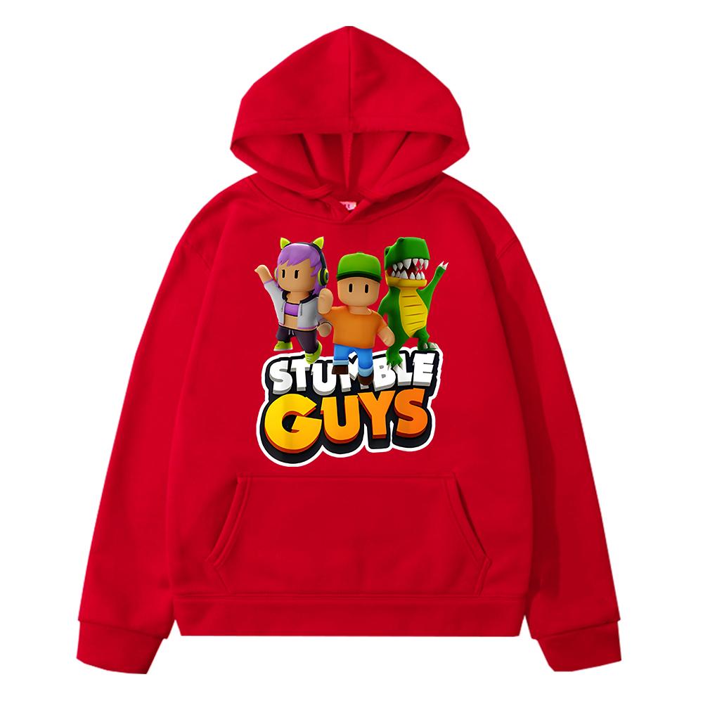 Stumble Guys Print Hoodies Herbst Winter Fleece Sweatshirt Anime Hoodie Pullover Cartoon Jacke Y2k Sudadera Kinderkleidung Mädchen 140 rot