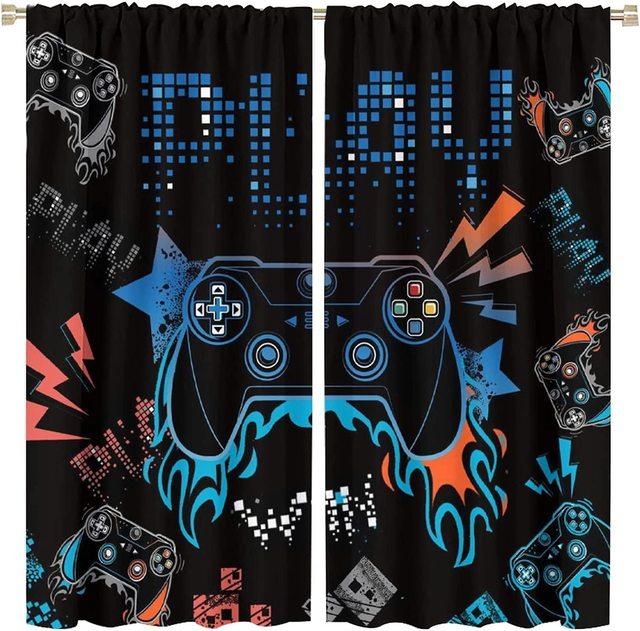 Gamer Vorhänge für Jungen Schlafzimmer Kinder Gaming Dekor Fenster Vorhang Videospiel Fenster Vorhänge Zimmer Dekor Kinder spielen Gamepad W66 X H183cm X 2
