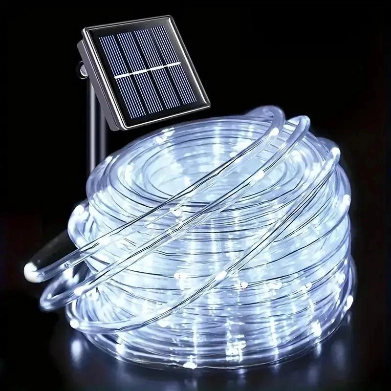 7M/12M/22M Solar-LED-Lichterketten, Wasserdichte Outdoor-Schlauch-Lichterkette für Garten, Zaun, Weihnachts- und Hochzeitsdekoration 7m 50LEDs weiß