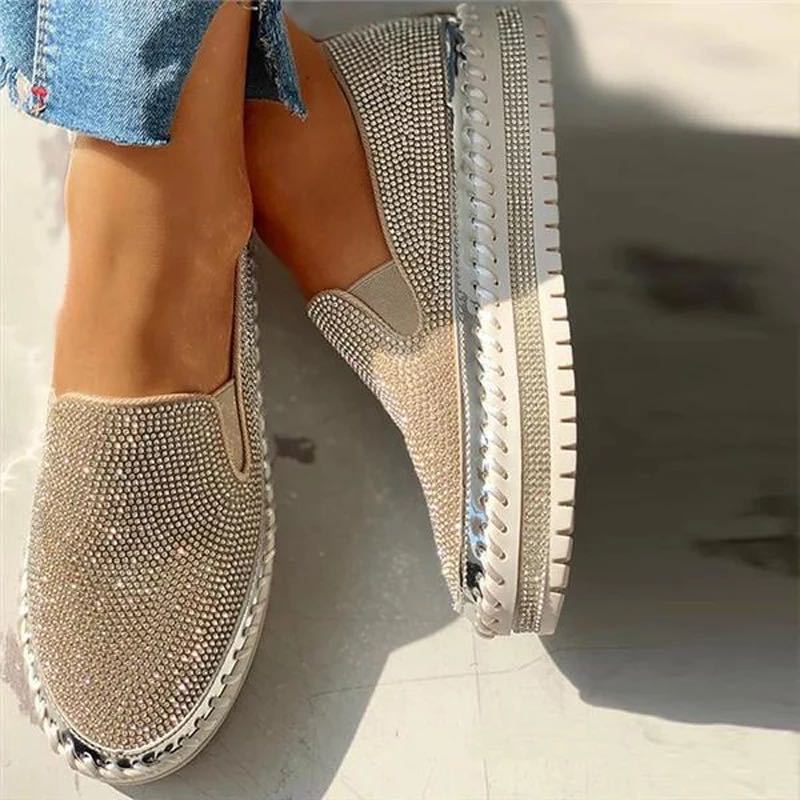 Damen Mode Schuhe 2026 Frühling Flache Schuhe Strass Bling Nähen Plateau Loafer Luxus Schuhe Freizeit Bequem Damen Schuhe 38