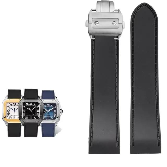 Für Cartier Santos 100 Santos Silikonkautschuk Uhrenarmband Santos 100 Metallschnalle Armband Herren Schwarz Weiches Armband 23mm 25mm 25mm gray
