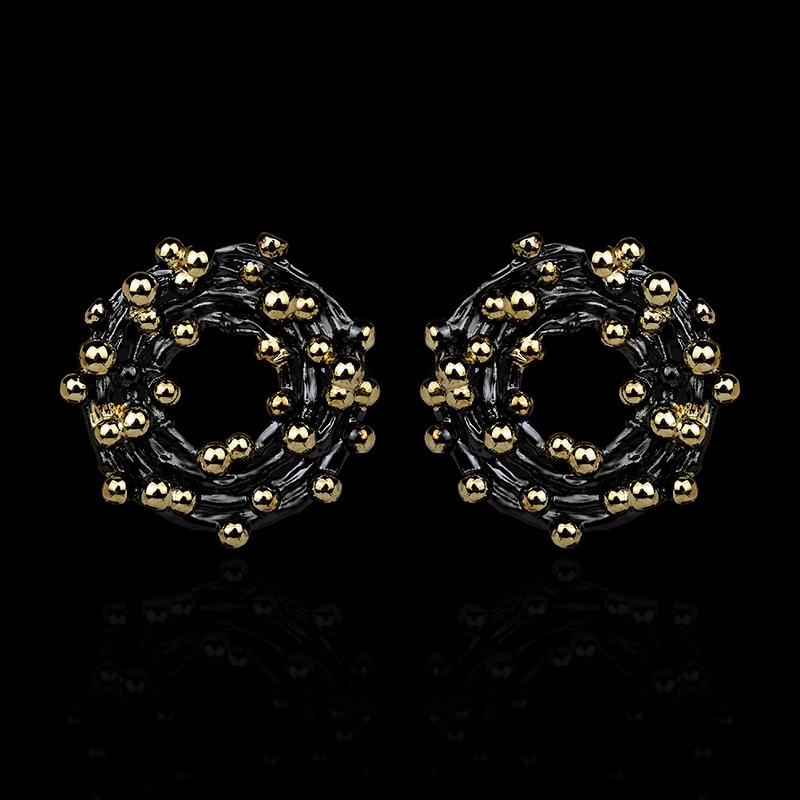 Böhmische handgefertigte Ohrringe, bunte Reisperlen, Kreis, geometrisch, schwarz-goldene Ohrringe, Party-Schmuck, Damen-Ohrringe schwarz