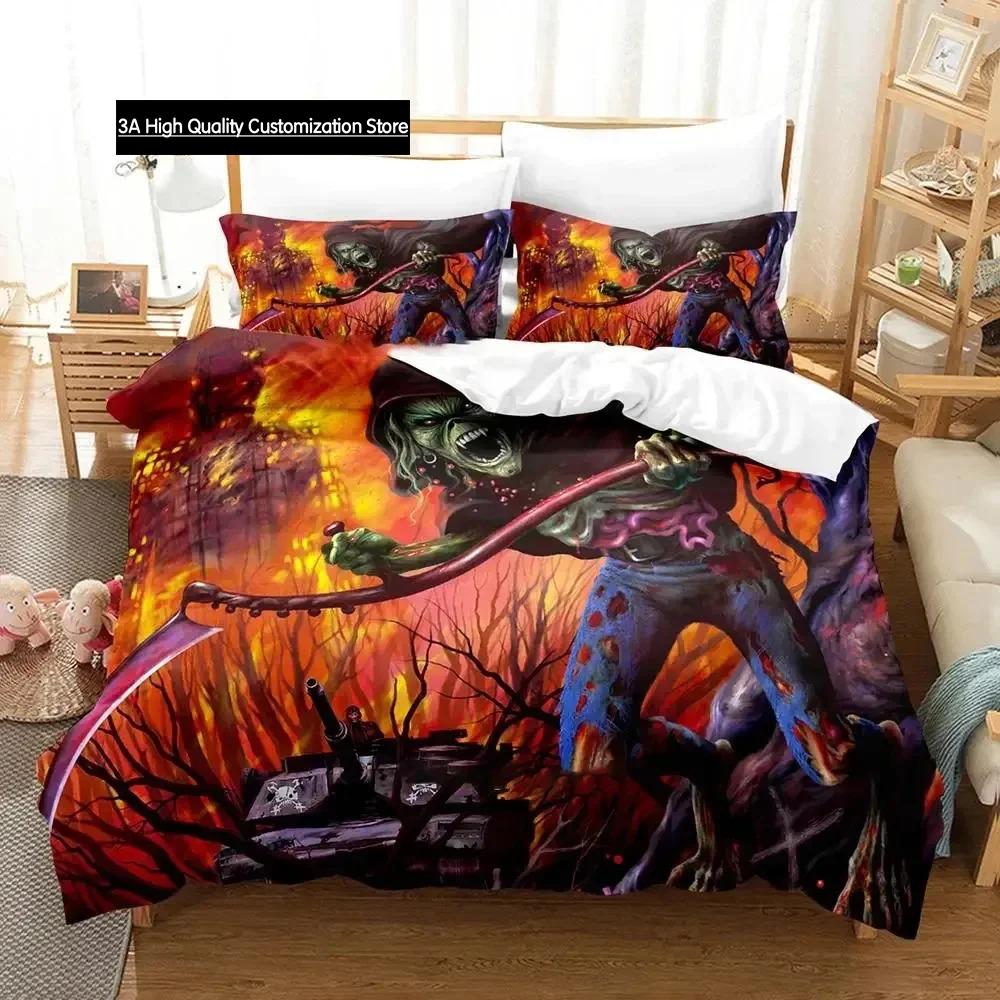 Bettwäscheset mit Iron Heavy Metal Maidens, Bettbezug, Bettgarnitur, Bettbezug, Kissenbezug, Bettdecke, Kingsize-Bett, Queensize-Bett, Jungen-Bettwäscheset für Erwachsene EU single(135x200cm)