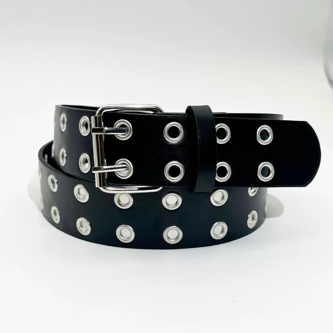 Modischer amerikanischer Internet-Vollloch-Gürtel, Trend für Damen Hip-Hop Punk, Doppel-Hosen-Gürtel, Cooler Taillengürtel. One Size schwarz