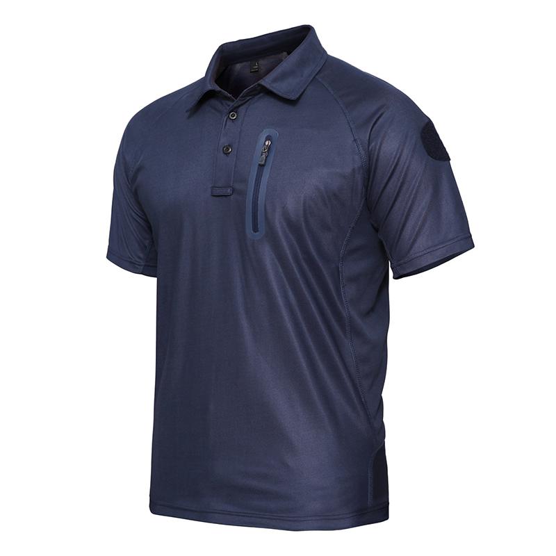 Taktisches Poloshirt für Herren, atmungsaktiv, für den Sommer, Militär, Golf, Angeln, Camping, Sport, Kurzarm, USA, Übergröße L blau