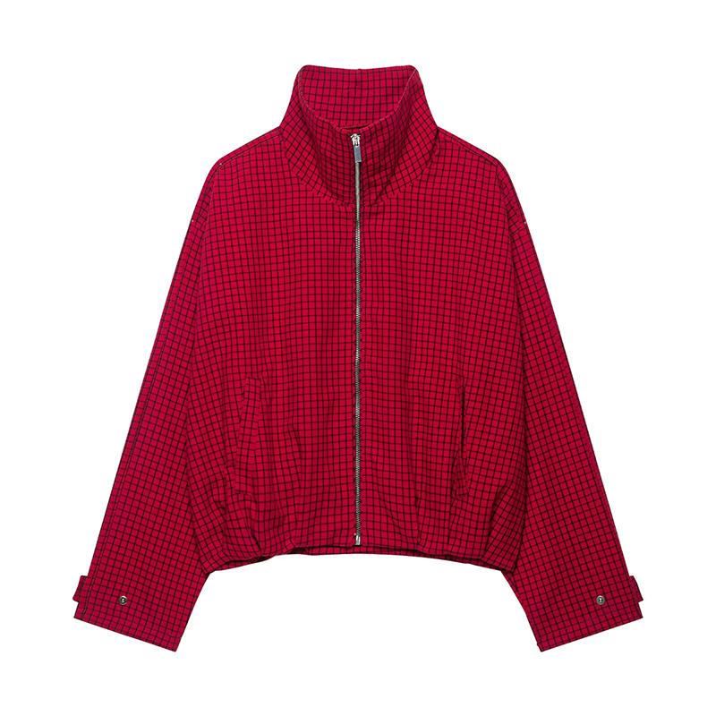 Damen Herbstjacken Neue Mode Kariert Locker Jugend Warm Jacken Herbst Damen Chic Straße Reisen Rollkragen Einzigartig Mäntel S rot