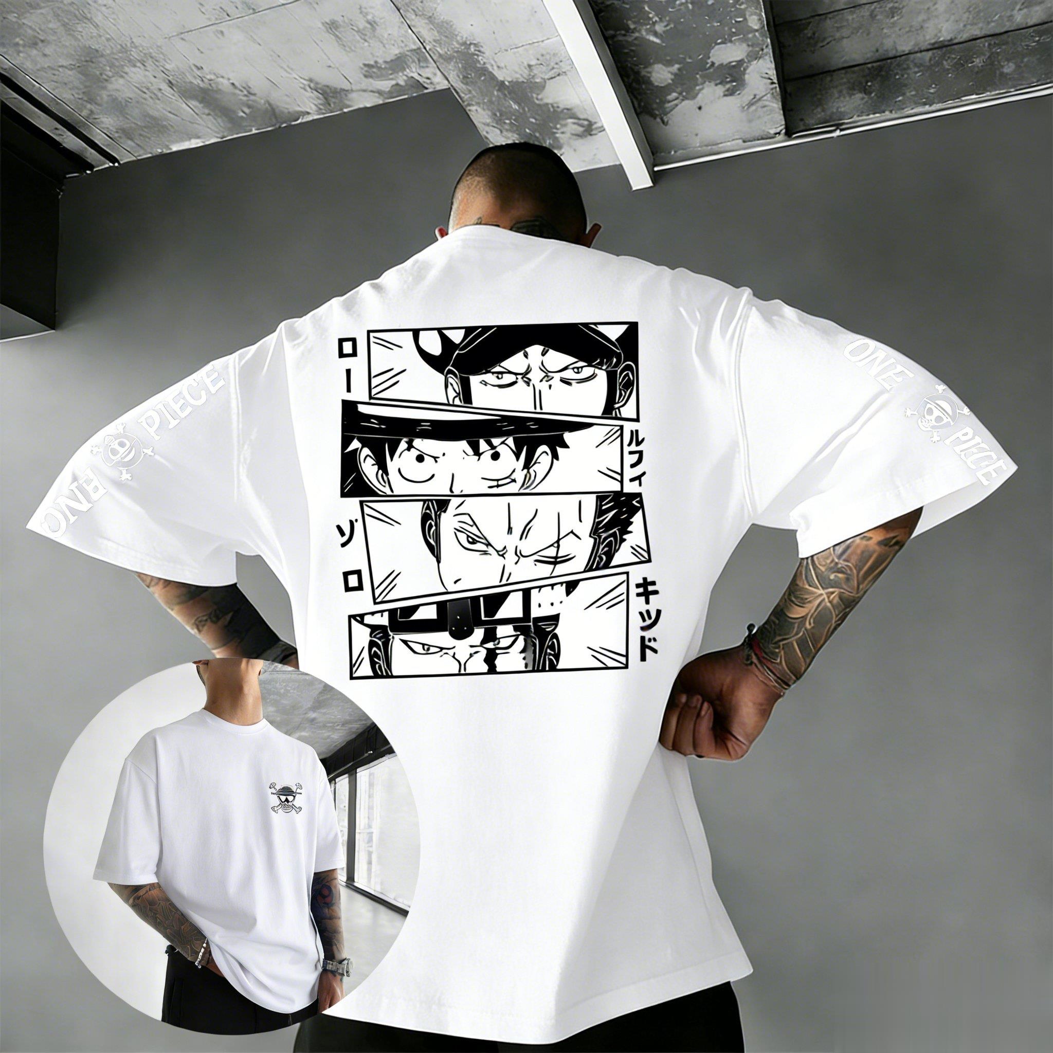 T-Shirt Herren Damen 2026 Sommer Kurzarm Tops Zoro Grafikdruck Harajuku Streetwear Lässig Comic T-Shirt L weiß