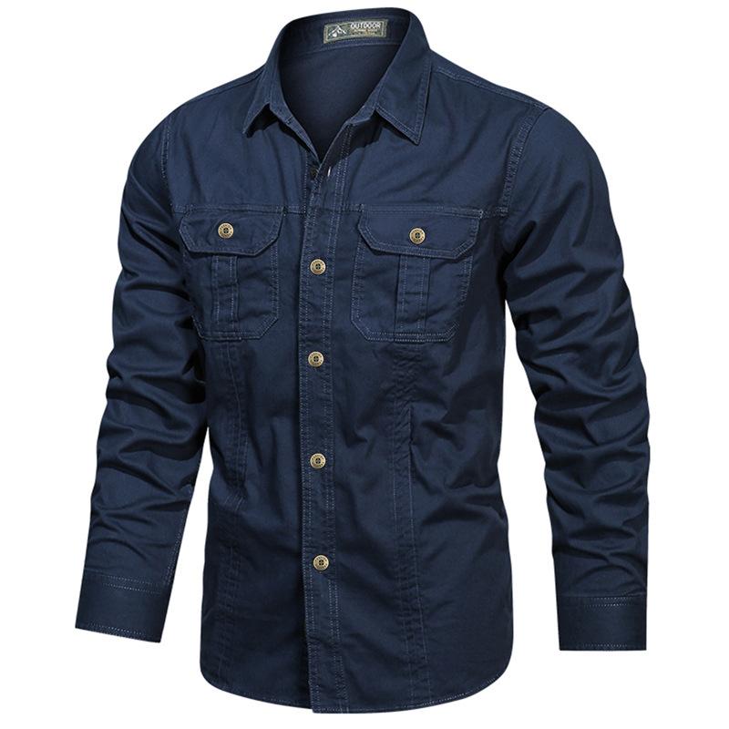 Langarmhemd Herren Frühling und Herbst Locker Baumwolle Arbeitskleidung Top Herbst Lässig Revershemd L navy blau