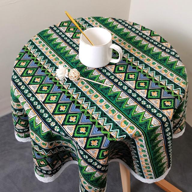 Bohemian National Wind Runde Tischdecke mit Spitzensaum, bedruckt aus Baumwolle, dekorative Tischdecke für Hotels, Tischdecken mit Sonnenblumen-Dekor 100cm round map