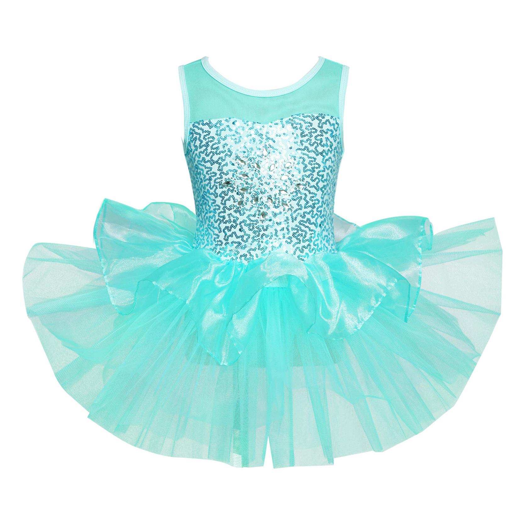 Kinder Mädchen Tanzkleid Ärmelloses Ballett-Trikot Tutu-Kleid Mesh-Splice-Kleid Gymnastik-Trikots 2-3 Years grün