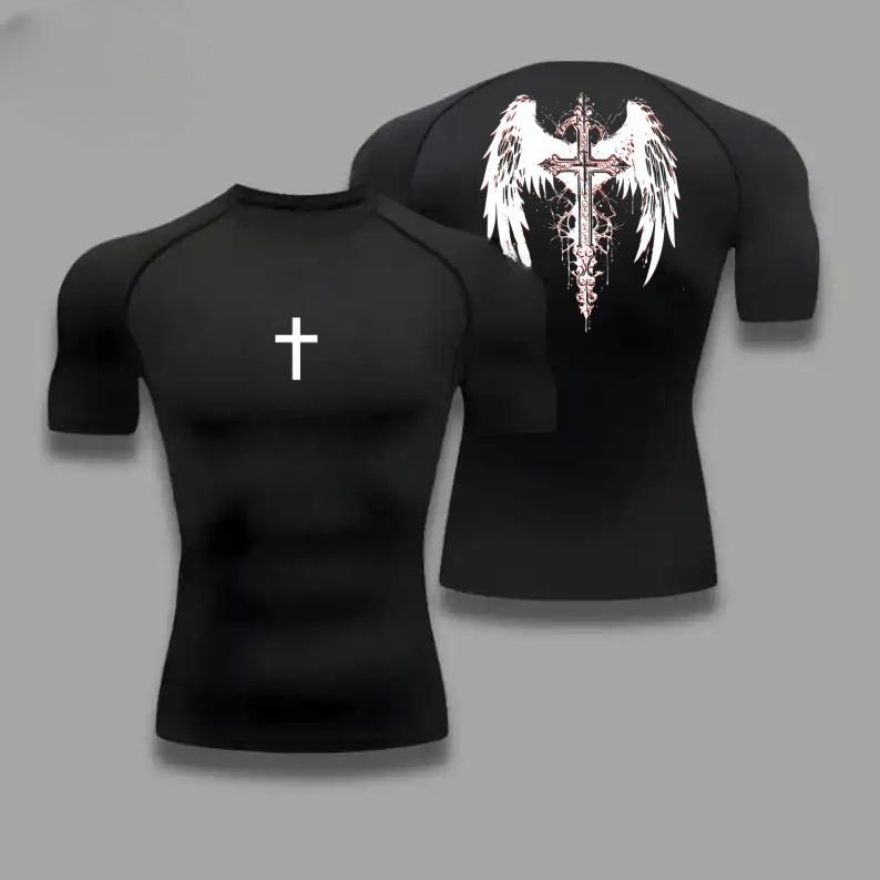 Eng anliegende schnelltrocknende Kompressions-T-Shirts für Outdoor-Fitness-Sport, atmungsaktiv, leicht, für Laufen, Fitness, Sport usw. M schwarz