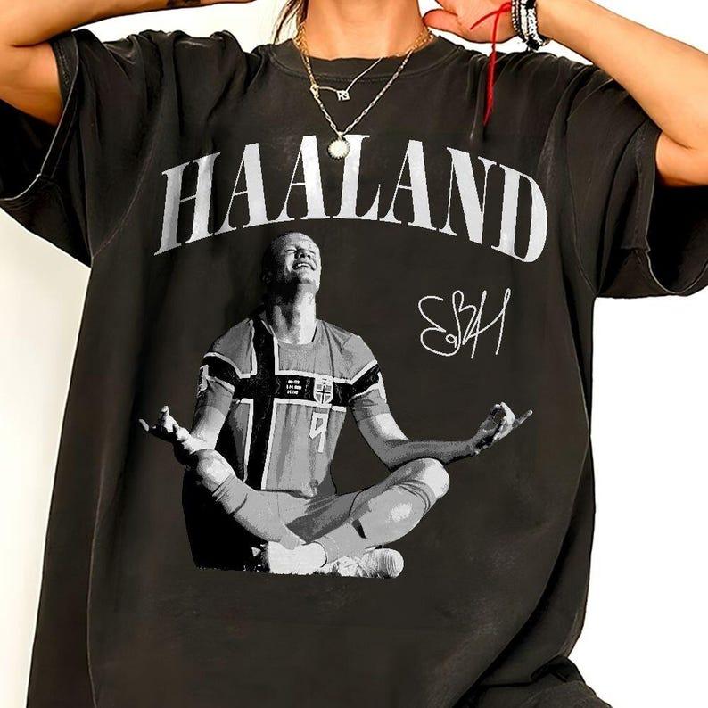 2026 Heißer Verkauf Sommer Trendiges T-Shirt Erling Haaland Norwegen Fußballtrikot, Vintage 90er Sportshirt Retro Fußball Meditation Sublimation XXL gray