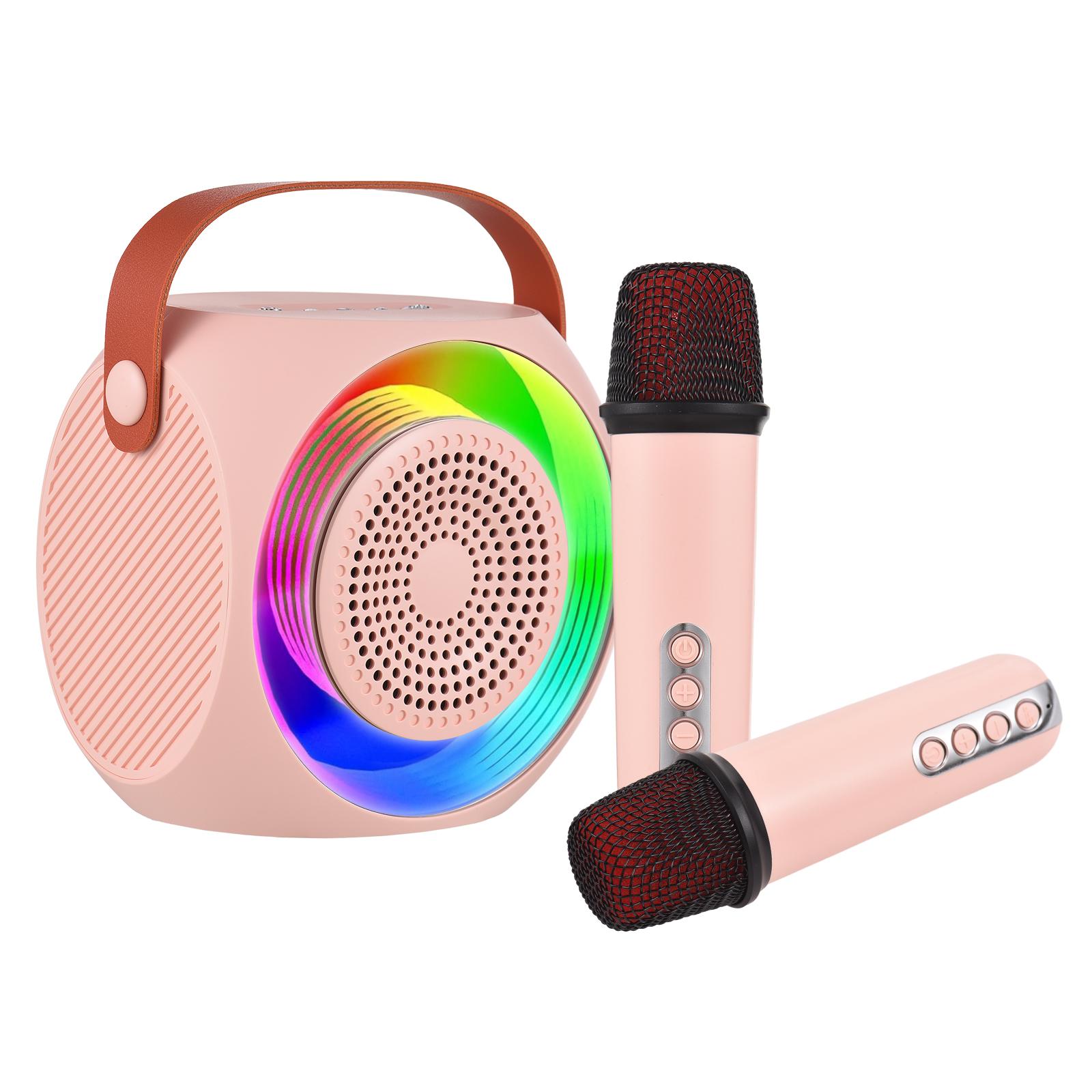 Mini Karaoke Maschine Drahtlose Mikrofon und Lautsprecher Set mit 2 Mikrofon LED Farbe Licht Handheld rosa