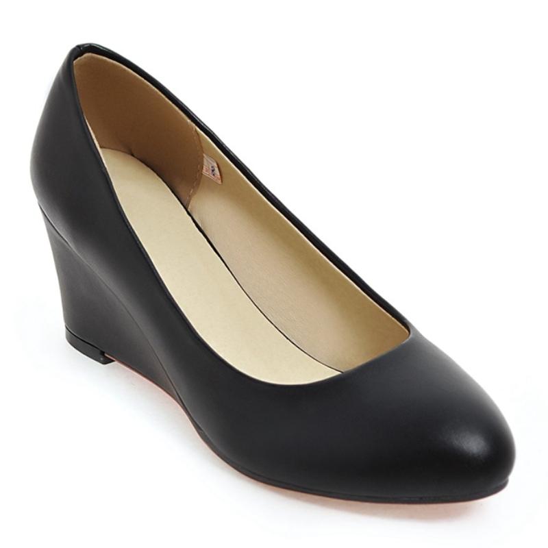 Klassische Damen Keilabsatz Schuhe Mode Pink Schwarz Weiß Blau Keile Party Hochzeit Büro Schuhe Damen Kleider Pumps Frühling 2025 43 schwarz