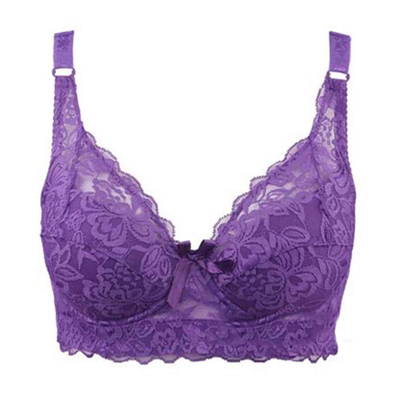 Frauen Unterwäsche Kleiner BH Plus Size Undewire Verstellbarer Spitzen-Damen-BH Brustbezug BCD Große Spitzen-BHs 44/100B violett