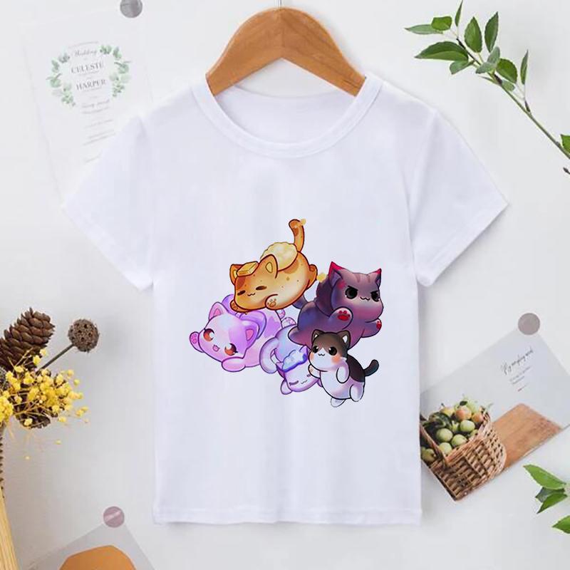 Aphmau T-Shirt Kawaii Aphmau T-Shirts Drucken Prinzessin Kinderkleidung Cartoon Anime Jungen Mädchen Shirt Katze Drucken Sommer Tops 7-8T(140cm)