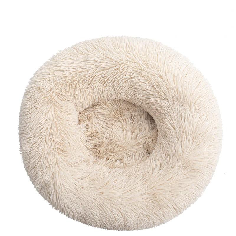 40–80 cm, rundes Haustierbett für große Hunde, superweiches Katzenbett, langes Plüsch-Hundehaus für mittelgroße Hunde, warmes Winterschlafbett Diameter 40CM hellbraune