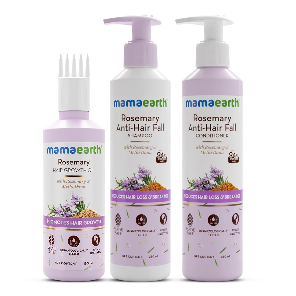 Mamaearth Rosmarin Haarausfall-Kontroll-Set für stärkeres Haar – 94 % weniger Haarausfall – Made Safe zertifiziert – 650 ml
