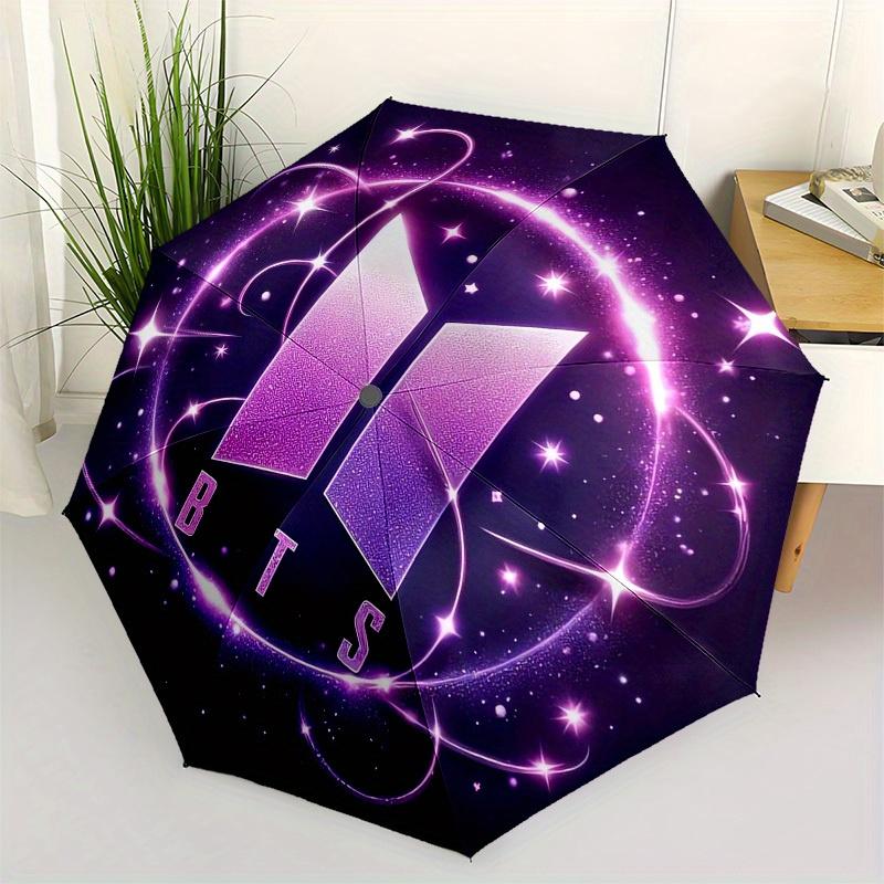 1 Stück BTS Galaxy Logo Regenschirm mit Kunststoffgriff, Geeignet für alle Jahreszeiten, Zuhause, Reisen, Outdoor-Regenschirm M1278