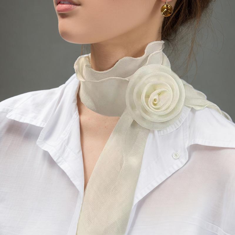 Neuer Rose Chiffon Schal Damen Elegant Dekorative Krawatte Damen Einfarbig Dünner Seidenschal Mode Vielseitiges Band Schal 140*14cm
