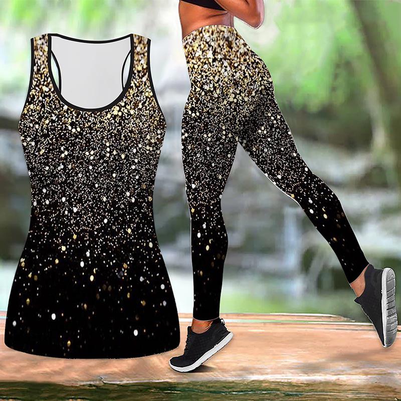 Yoga-Outfit mit Fragment-Sternenlicht-Print für Damen, modische Workout-Leggings, Fitness, Sport, lässige Yoga-Hose XS gelb