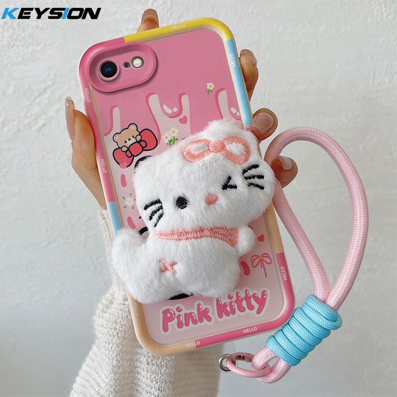 KEYSION Süße 3D-Cartoon-Plüsch-Hülle für iPhone SE 2020 2022 mit Lanyard, stoßfeste Silikon-Telefonabdeckung für iPhone 8 7 6s Plus for iPhone SE 2020