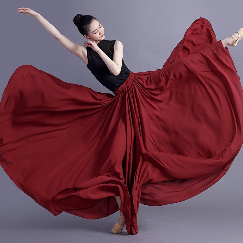 360/540/720 Grad Chiffonrock Ballett Bauchtanz Damen Zigeuner Lange Röcke Tänzerin Trainingskleidung Verschiedene Tanzröcke 720 degrees 90cm wein rot