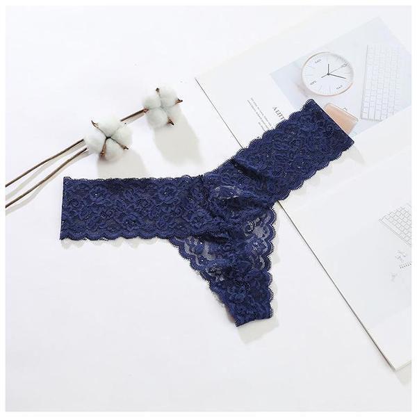 Damen Spitzenslips Nahtlose Unterhosen aus Eisseide Bequeme Höschen Unterwäsche Bikiniunterwäsche mit Blumenrand L blau