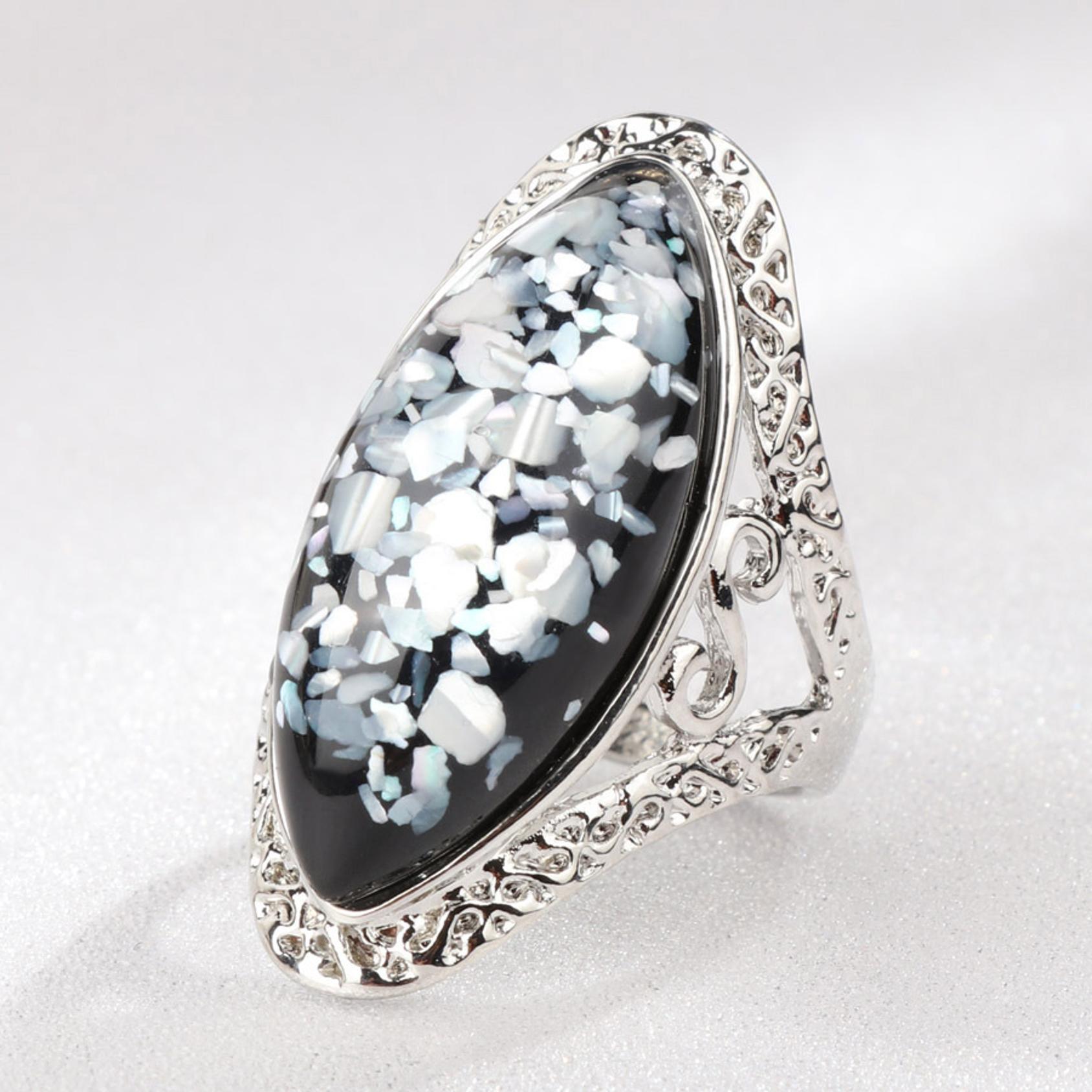Art und Weise elegante ovale weiße natürliche Shell-große Stein-Ringe 7 schwarz