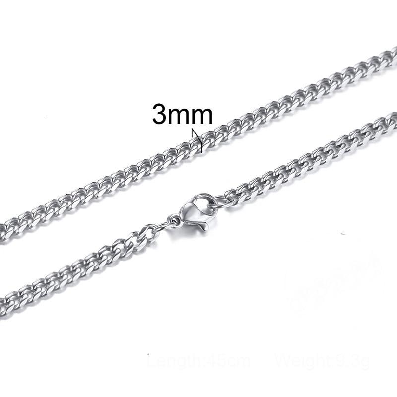 Einfache Punk-Halskette für Männer und Frauen, kubanische Gliederkette, Vintage-Stil, solide Halskette 3MM silber