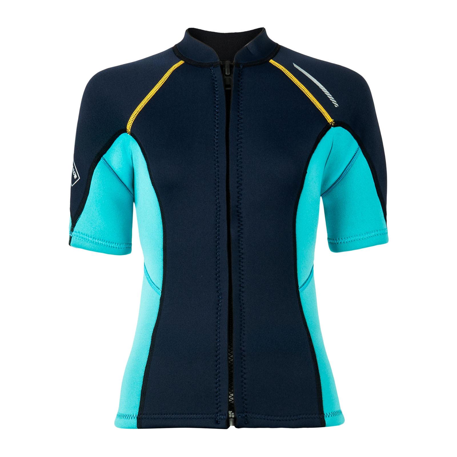 Damen Neopren Neoprenanzug Oberteil Kurze Ärmel Reißverschluss vorne 1,5 mm Dicke Schwimmoberteil Wassersport Surfen Tauchen XL navy blau